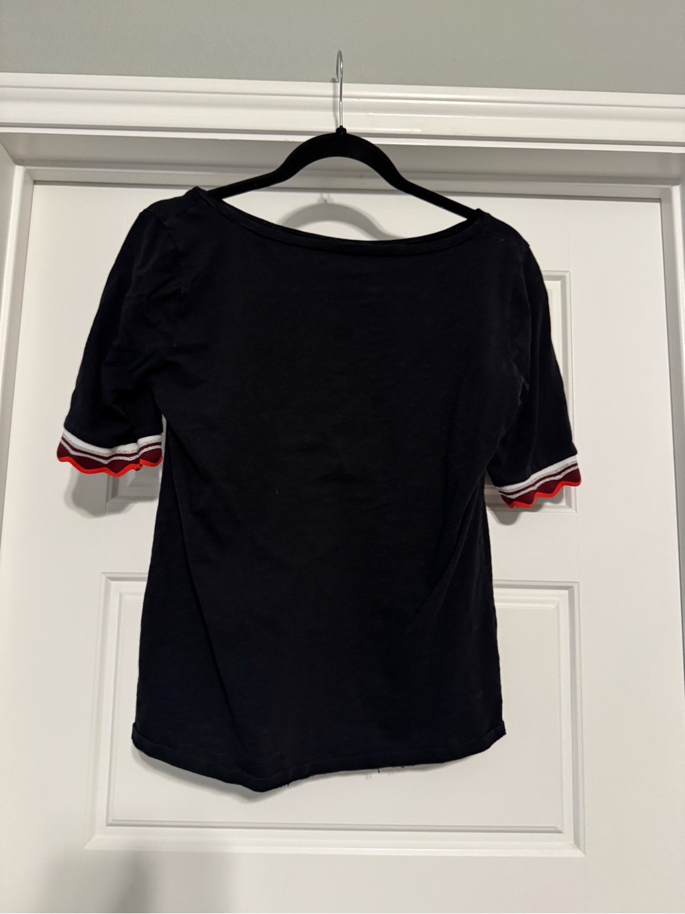 LOFT Black Short Sleeve Top with Red & White Trim